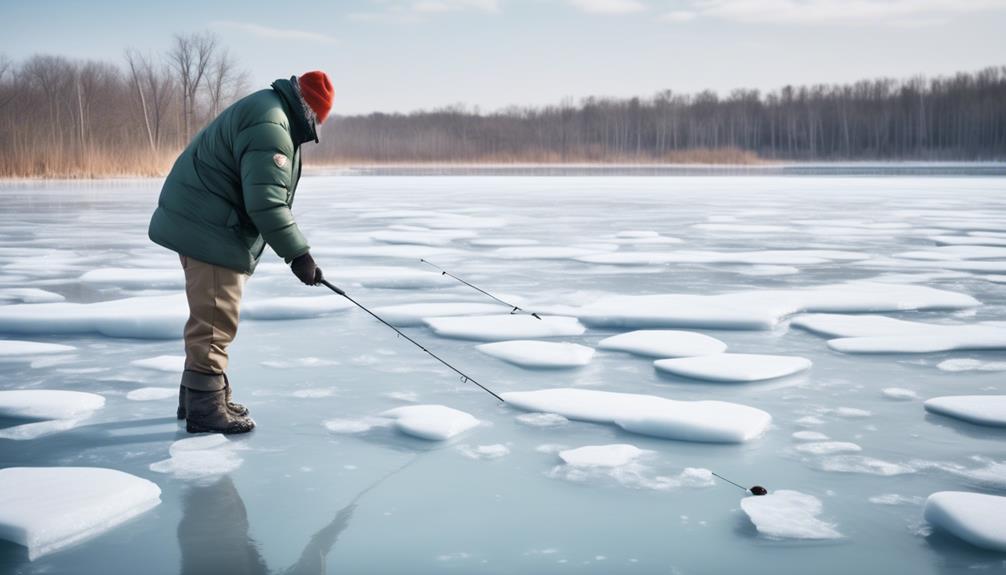 ice fishing in shallow water