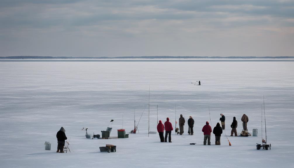 ice fishing on lake erie